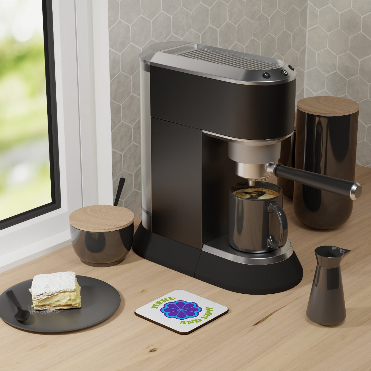 Here and Now Flower Hardboard Back Coaster