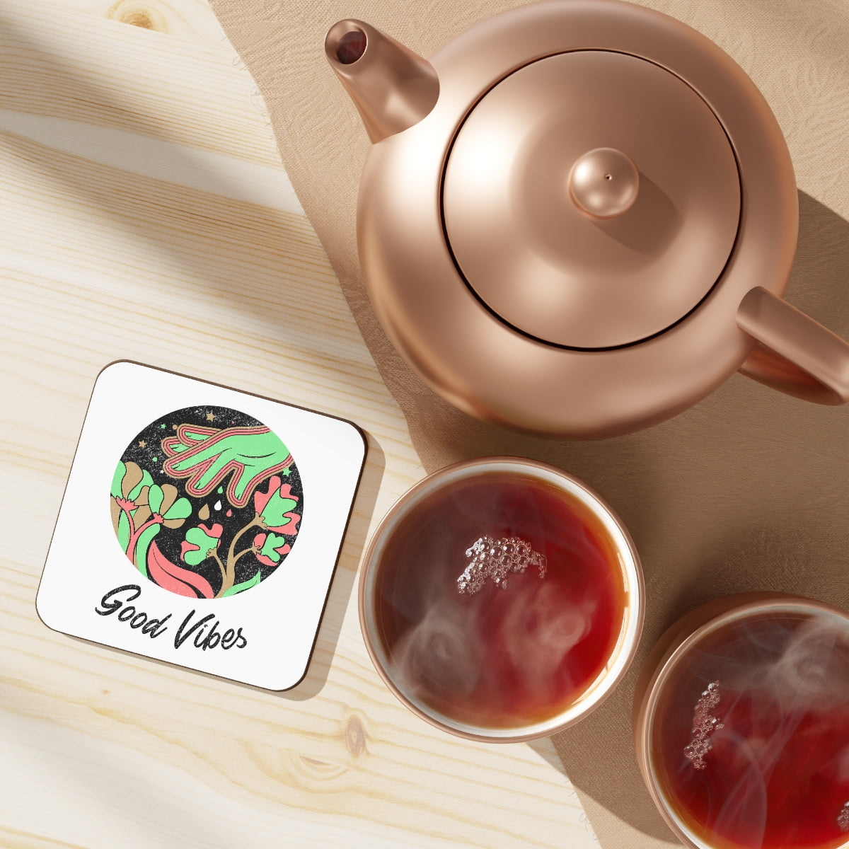 Good Vibes Hardboard Back Coaster