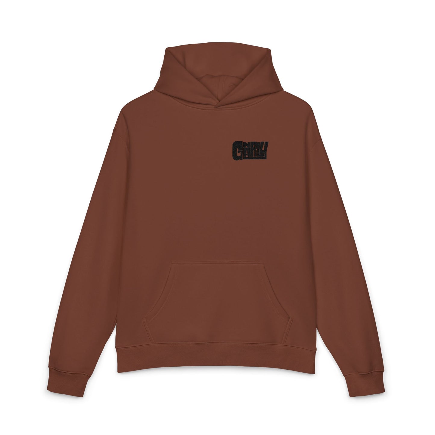 Relaxed Hoodie — Minimalist White Pullover with Small 'GNARLY' Chest Logo