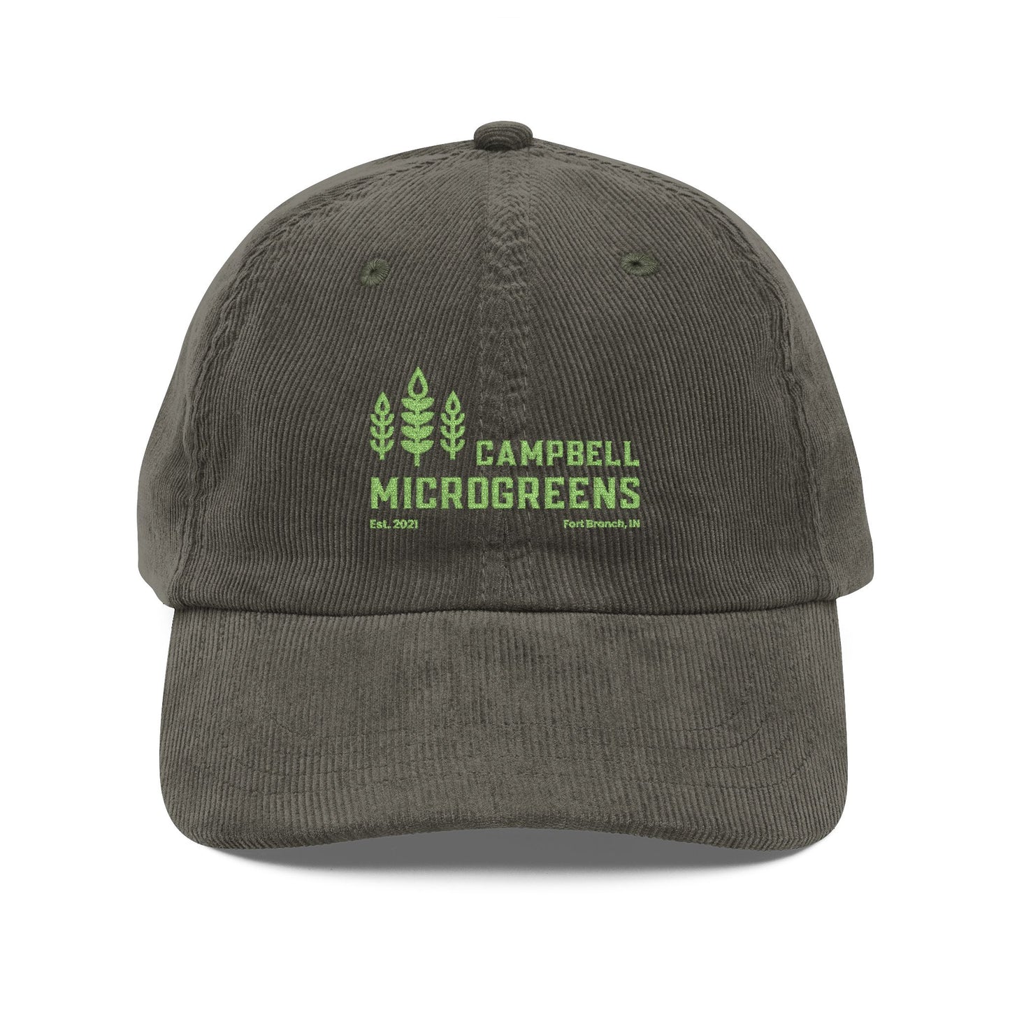 Corduroy Embroidered Cap — Campbell Microgreens Logo