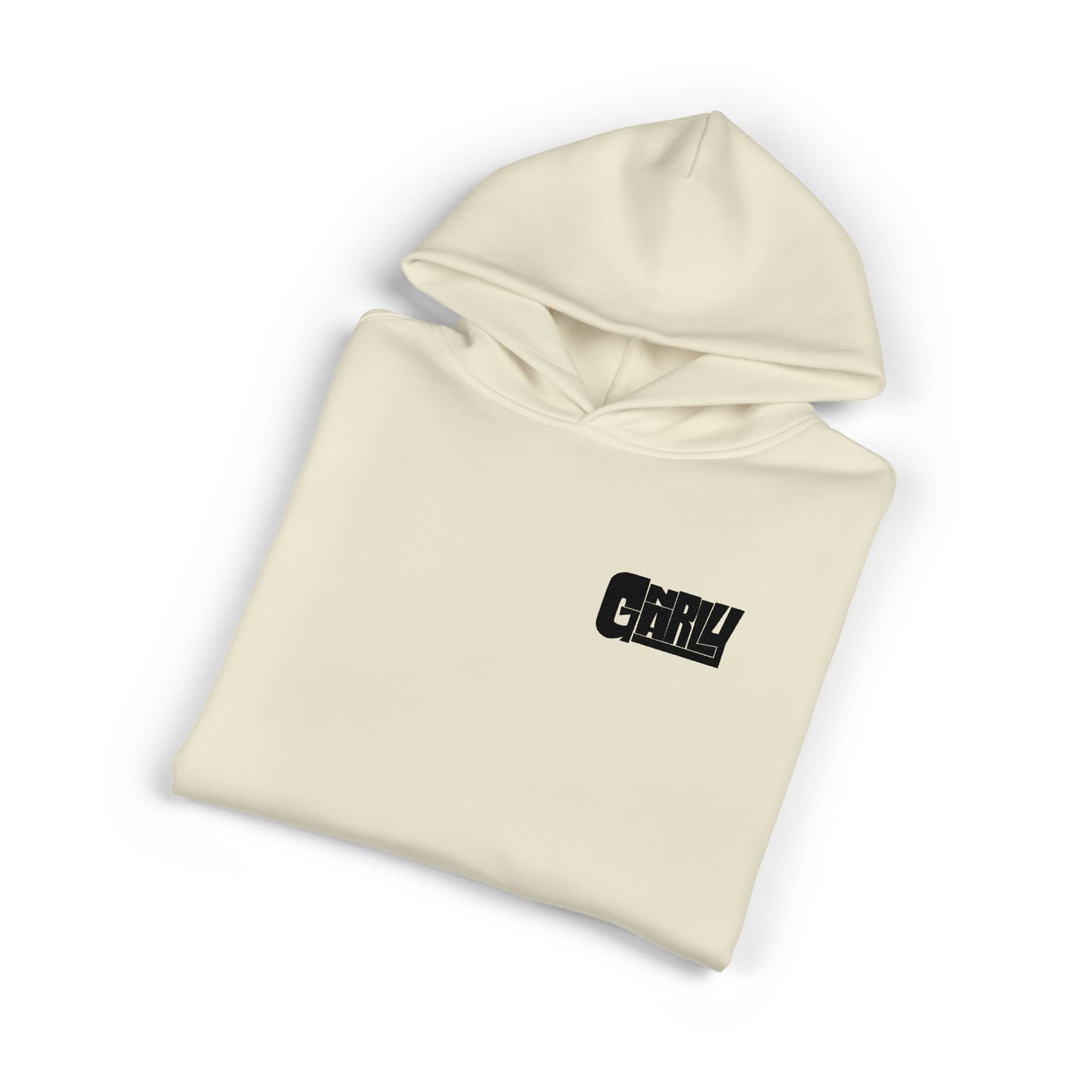 Relaxed Hoodie — Minimalist White Pullover with Small 'GNARLY' Chest Logo