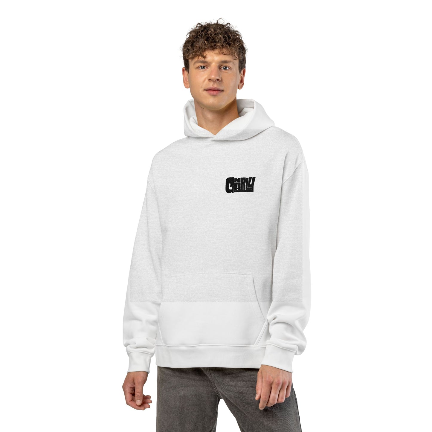 Relaxed Hoodie — Minimalist White Pullover with Small 'GNARLY' Chest Logo