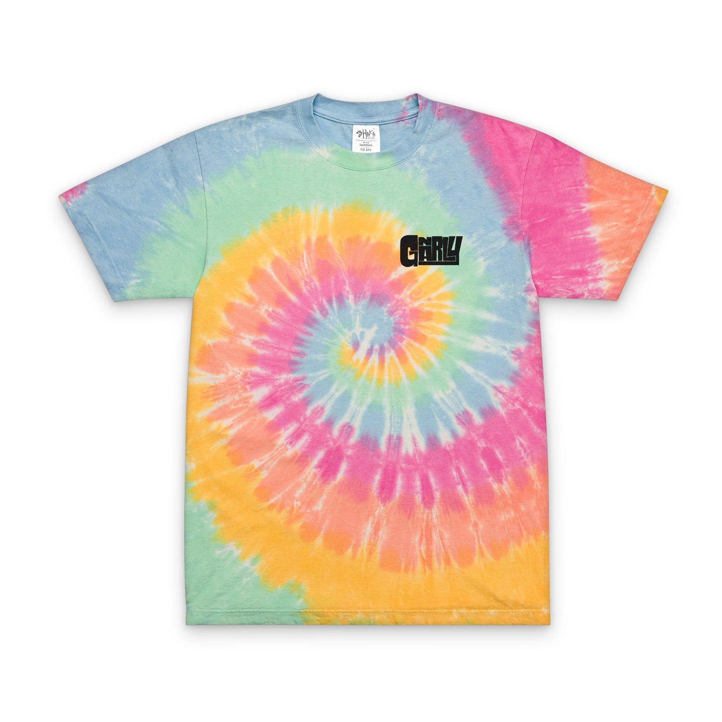 Gnarly Tie-Dye Spiral Embroidered Tee — Pastel Rainbow Oversized T-Shirt