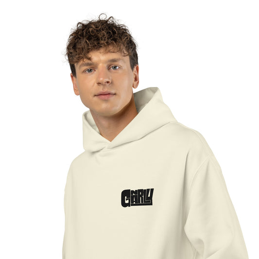 Relaxed Hoodie — Minimalist White Pullover with Small 'GNARLY' Chest Logo