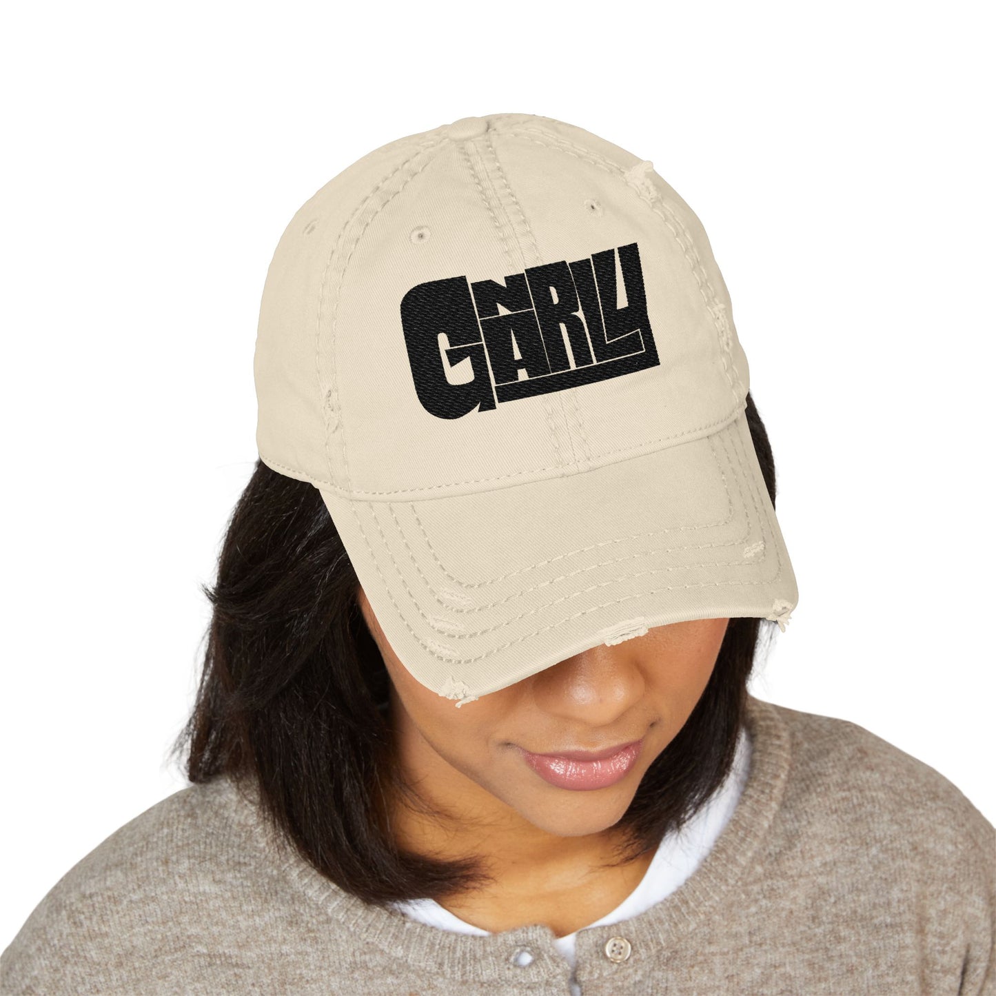 Distressed Embroidered 'Gnarly' Dad Hat — Vintage Surf Skate Cap