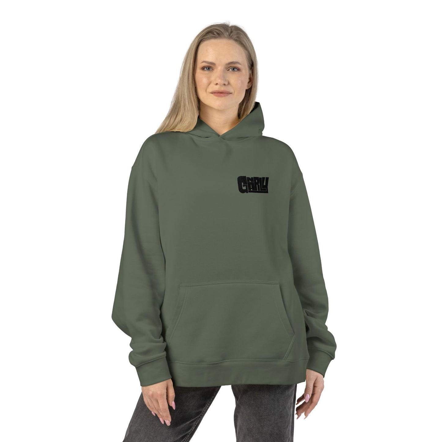Relaxed Hoodie — Minimalist White Pullover with Small 'GNARLY' Chest Logo