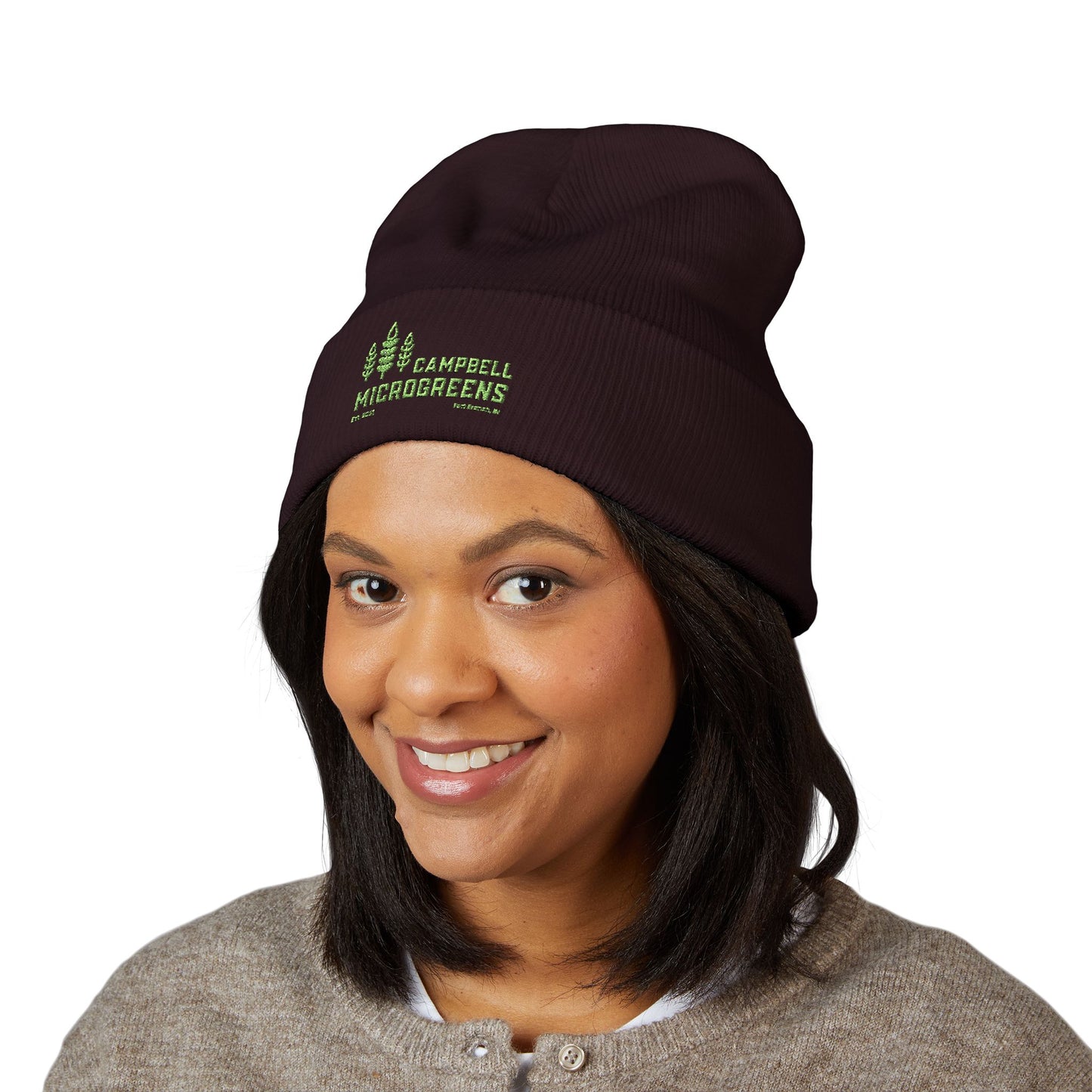 Embroidered 'Campbell Microgreens' Classic Cuffed Beanie