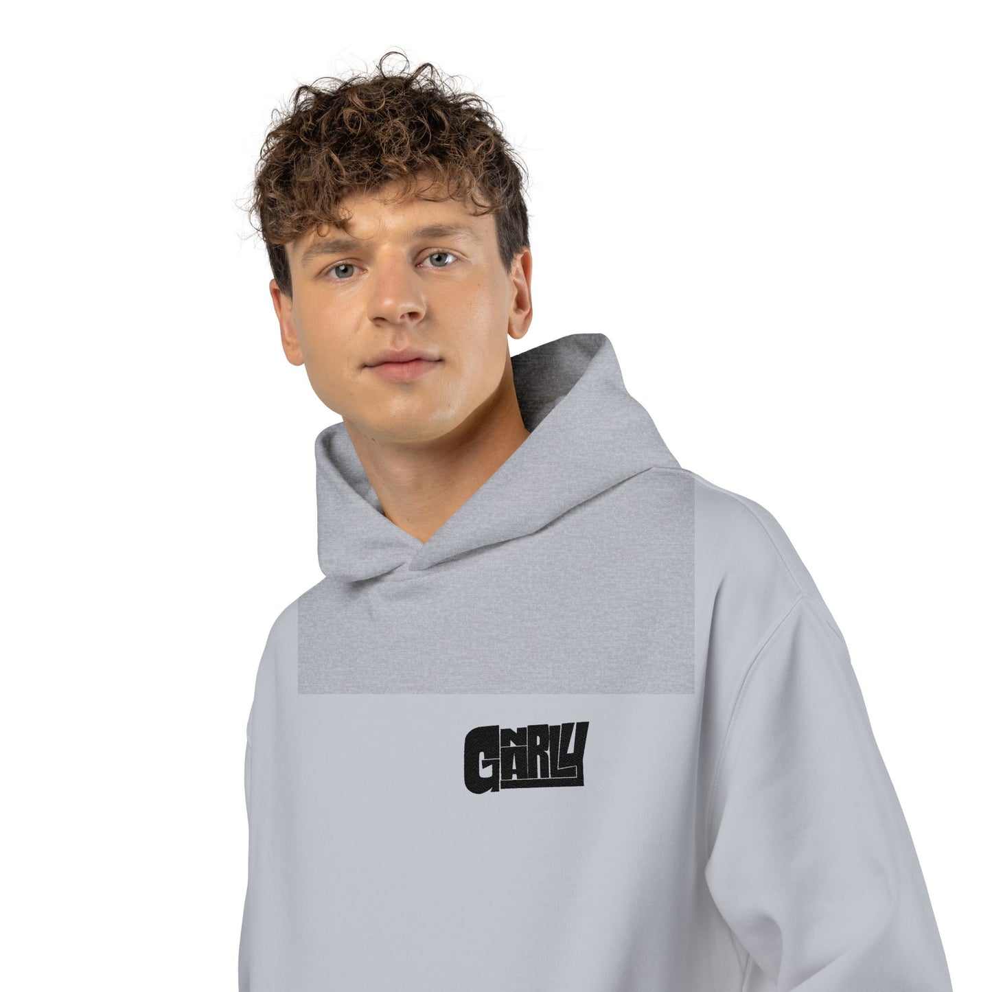 Relaxed Hoodie — Minimalist White Pullover with Small 'GNARLY' Chest Logo