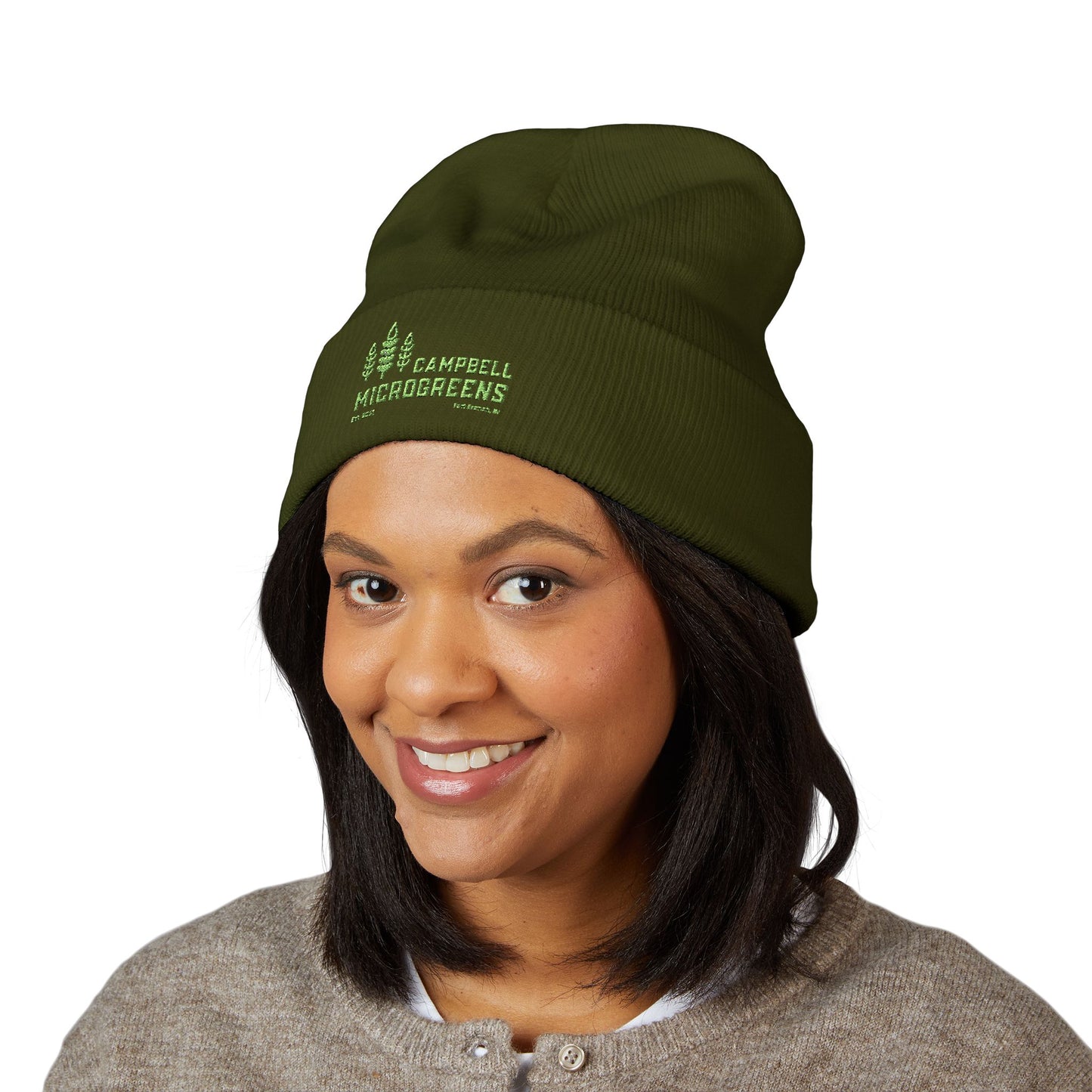 Embroidered 'Campbell Microgreens' Classic Cuffed Beanie