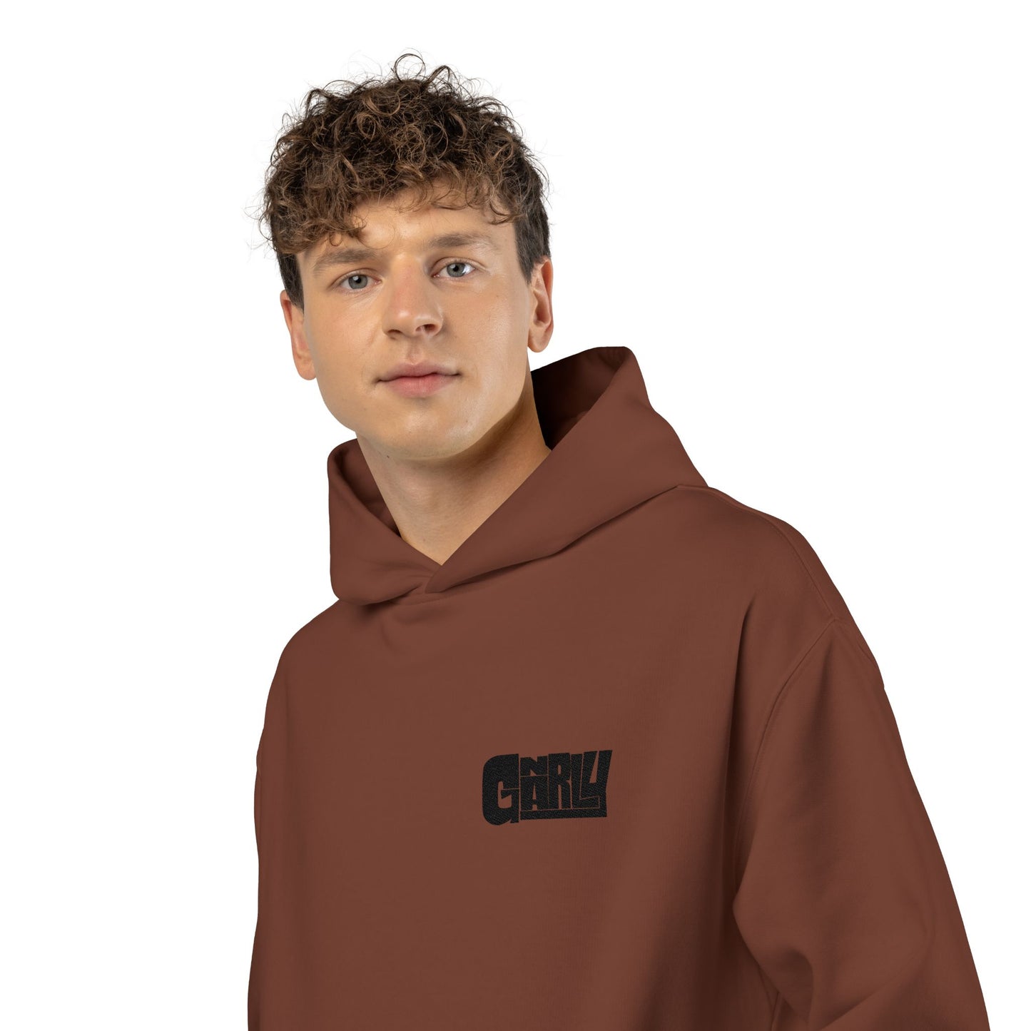 Relaxed Hoodie — Minimalist White Pullover with Small 'GNARLY' Chest Logo