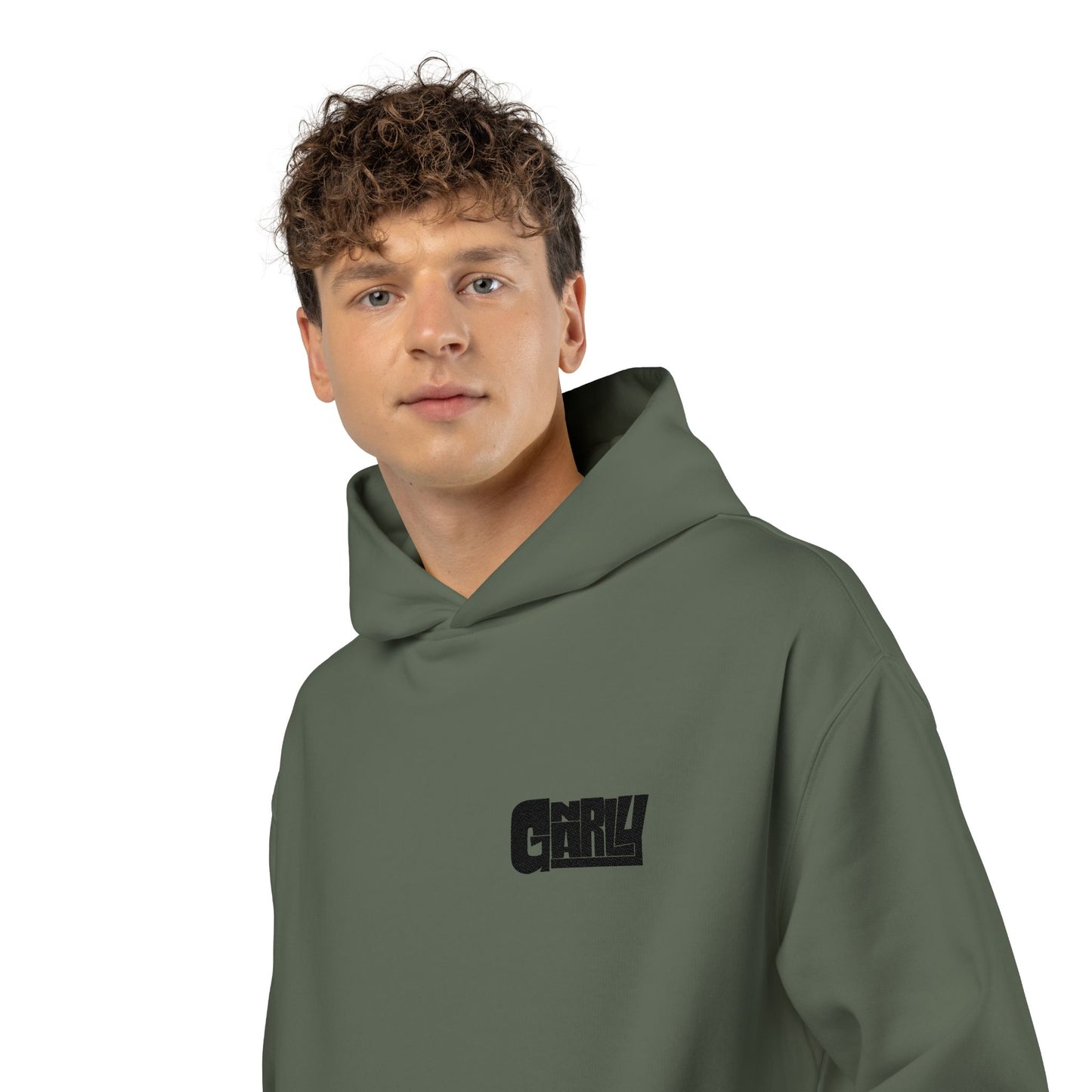 Relaxed Hoodie — Minimalist White Pullover with Small 'GNARLY' Chest Logo