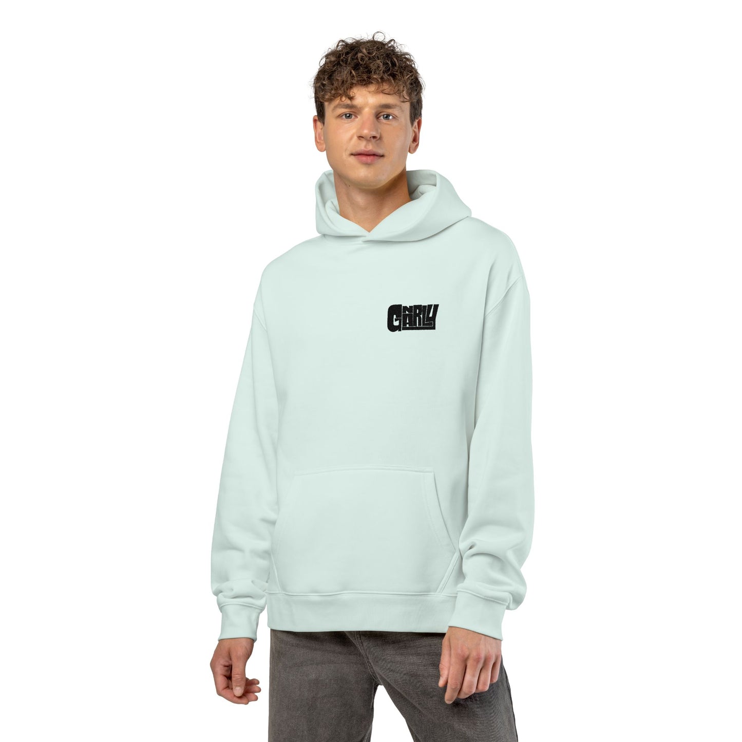 Relaxed Hoodie — Minimalist White Pullover with Small 'GNARLY' Chest Logo