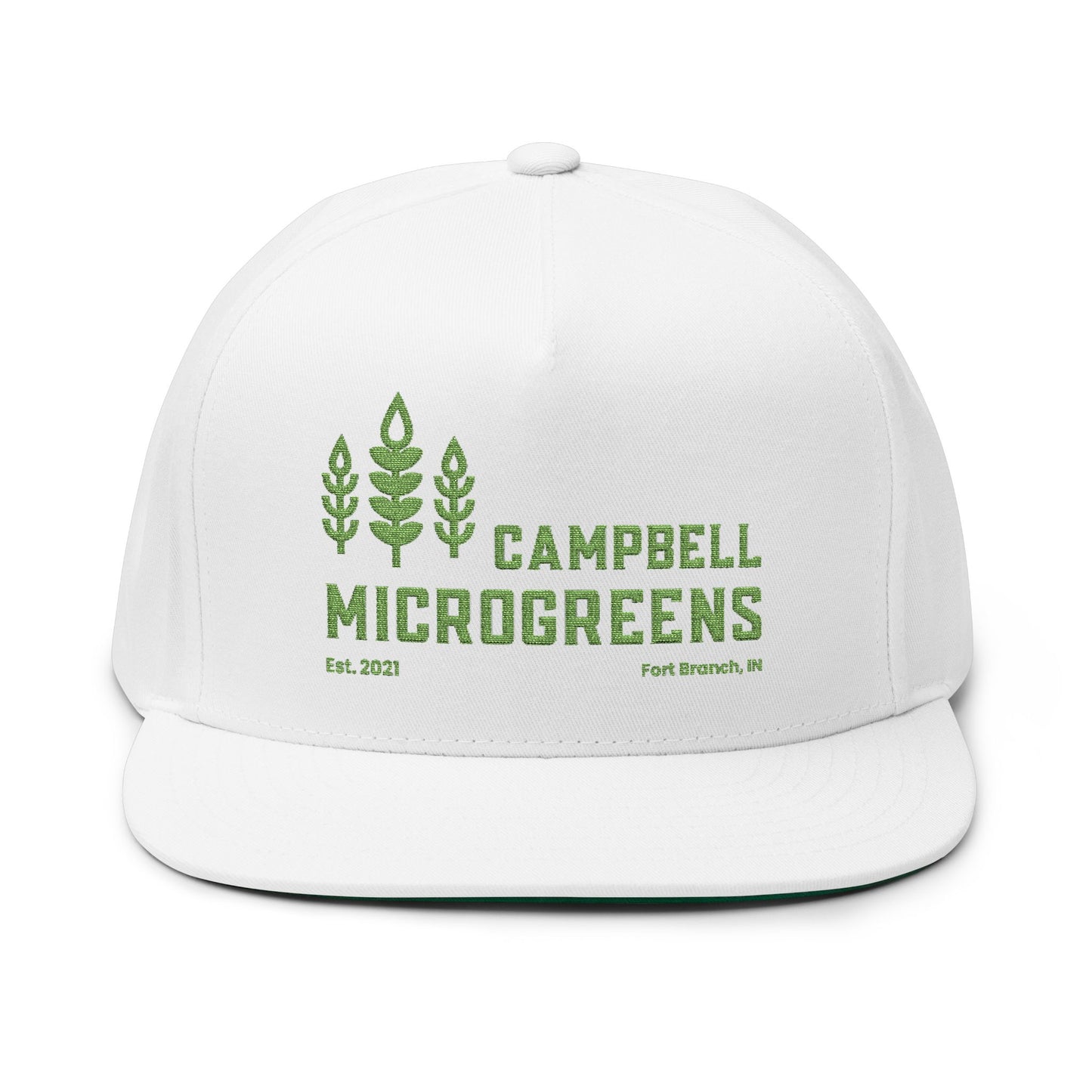 Campbell Microgreens Embroidered Flat Bill Cap — Farm-to-Table Grower Hat