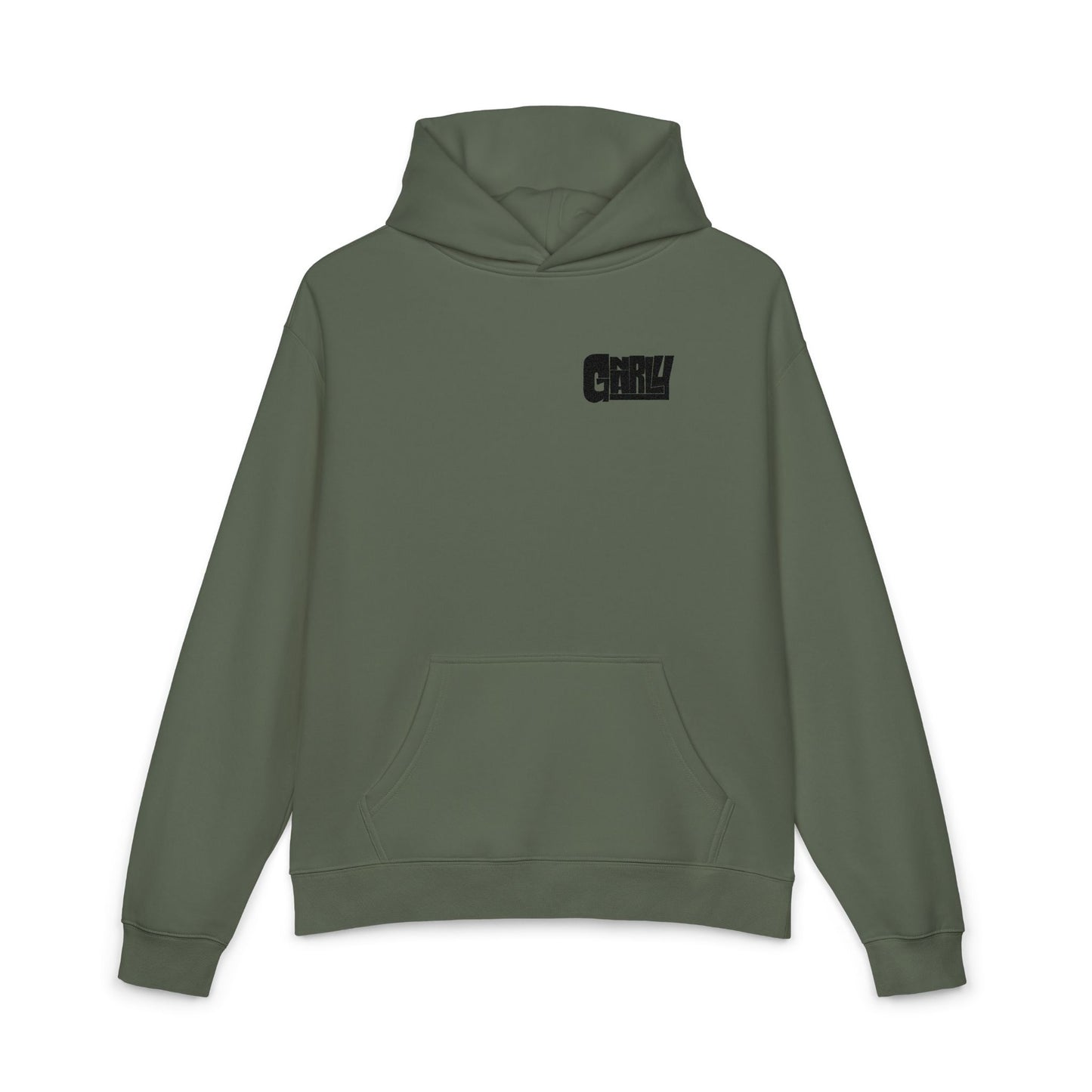 Relaxed Hoodie — Minimalist White Pullover with Small 'GNARLY' Chest Logo