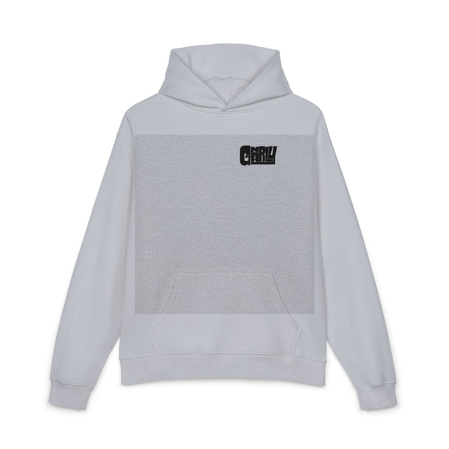 Relaxed Hoodie — Minimalist White Pullover with Small 'GNARLY' Chest Logo