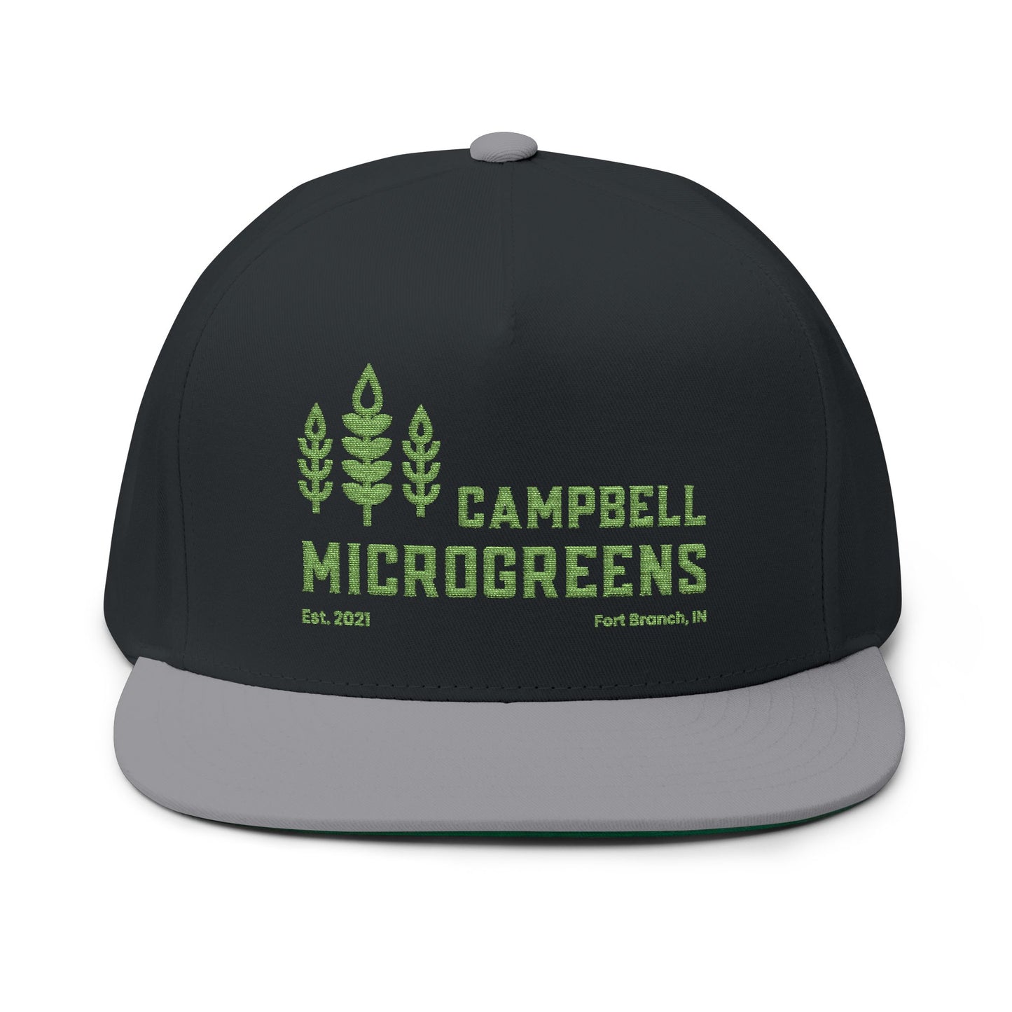 Campbell Microgreens Embroidered Flat Bill Cap — Farm-to-Table Grower Hat