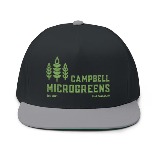 Campbell Microgreens Embroidered Flat Bill Cap — Farm-to-Table Grower Hat