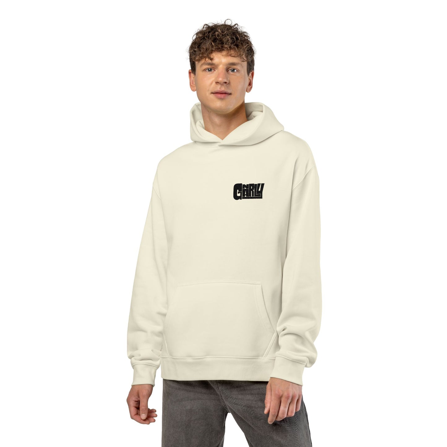 Relaxed Hoodie — Minimalist White Pullover with Small 'GNARLY' Chest Logo