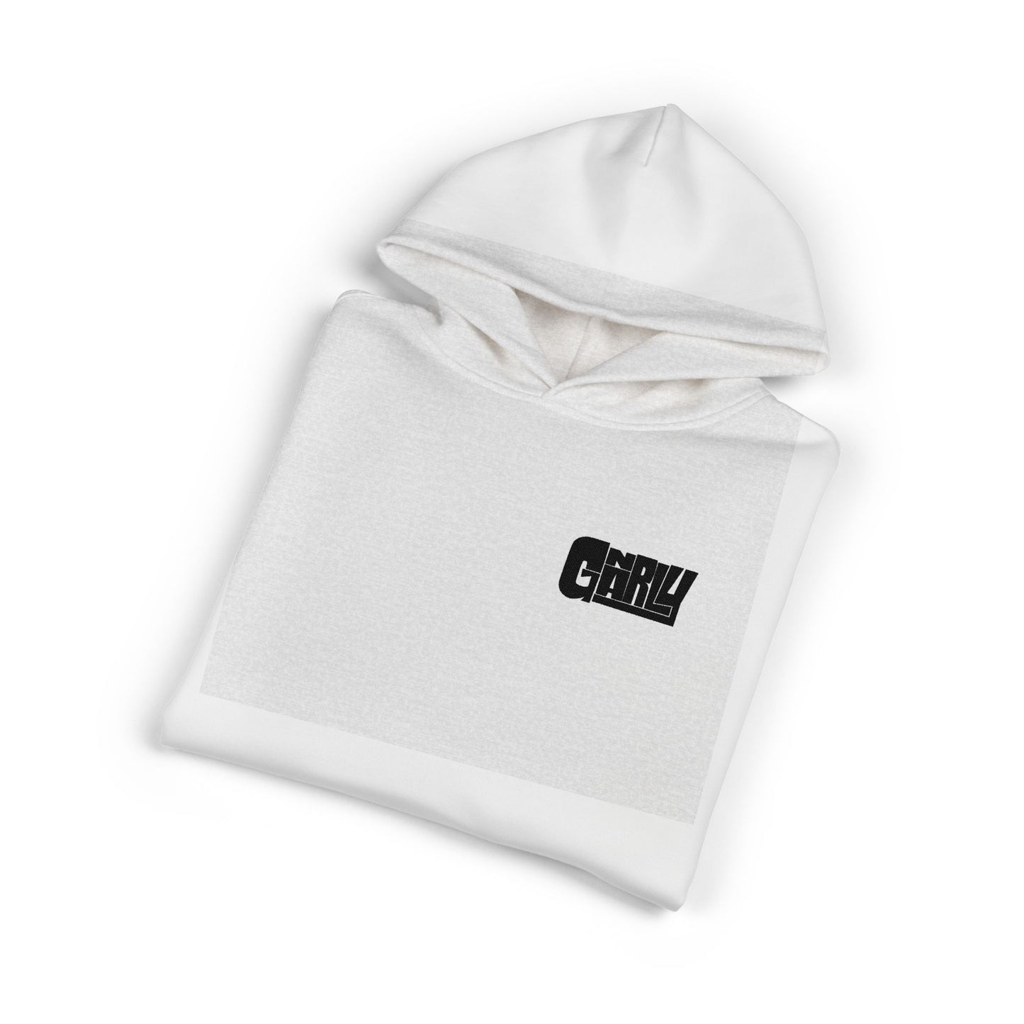Relaxed Hoodie — Minimalist White Pullover with Small 'GNARLY' Chest Logo
