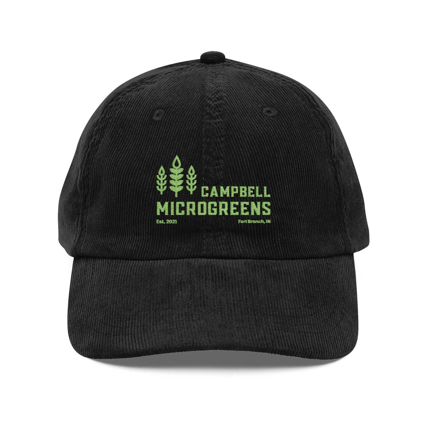 Corduroy Embroidered Cap — Campbell Microgreens Logo