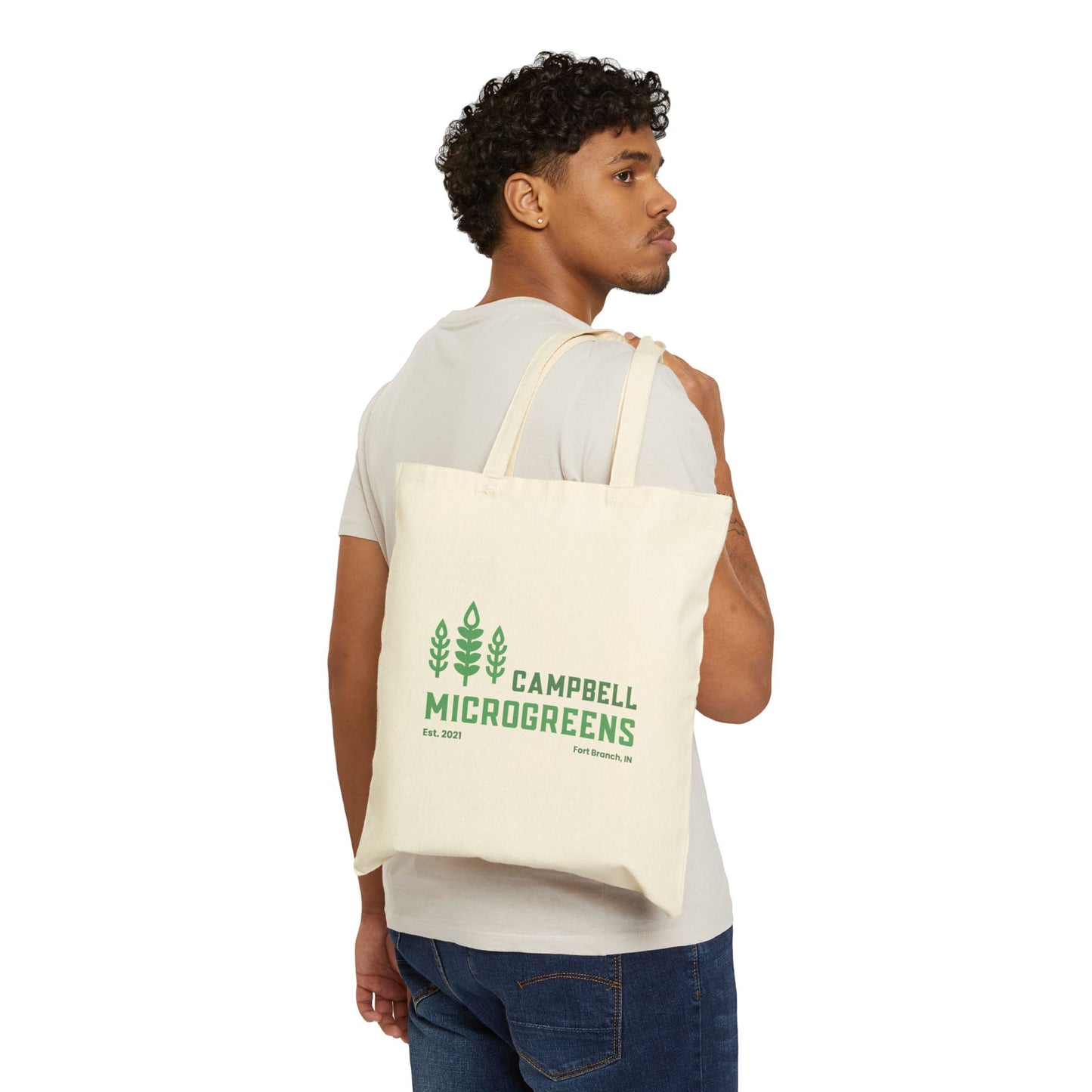 Eco-Friendly Cotton Canvas Tote Bag for Groceries, Beach, Shopping, Gift, Reusable Bag with Campbells Microgreens Design