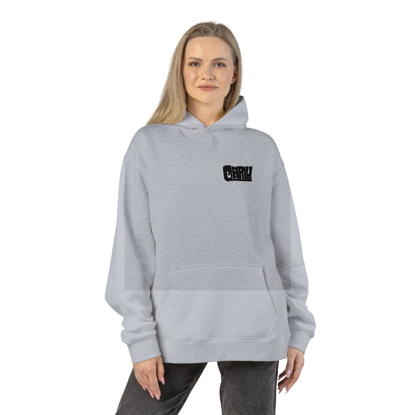 Relaxed Hoodie — Minimalist White Pullover with Small 'GNARLY' Chest Logo