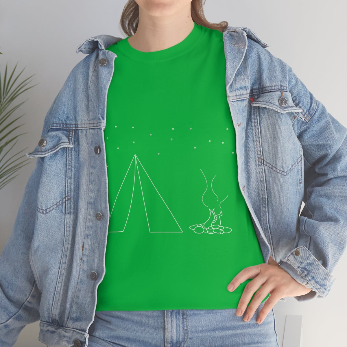 Simple Camping Outline Unisex Heavy Cotton Tee