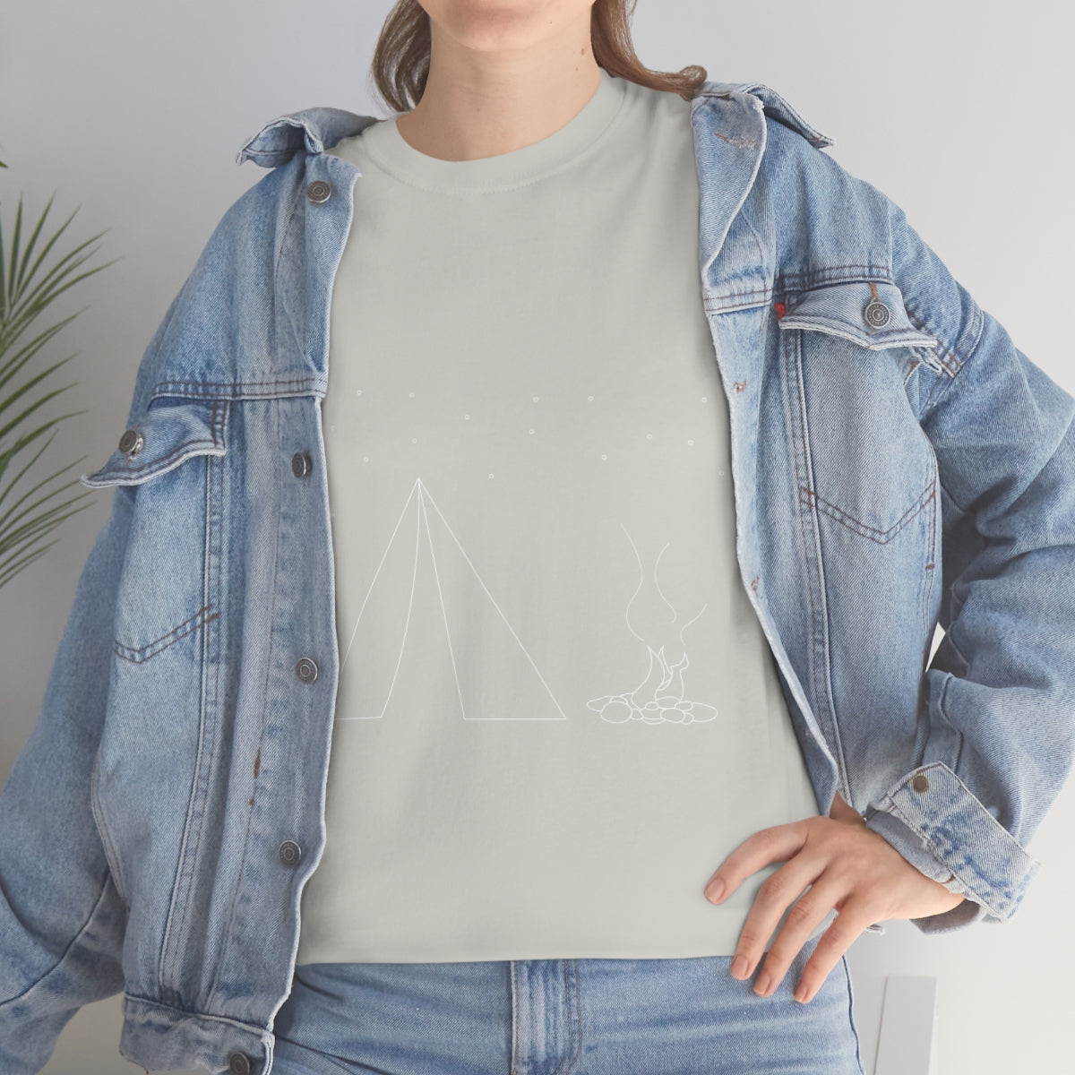 Simple Camping Outline Unisex Heavy Cotton Tee