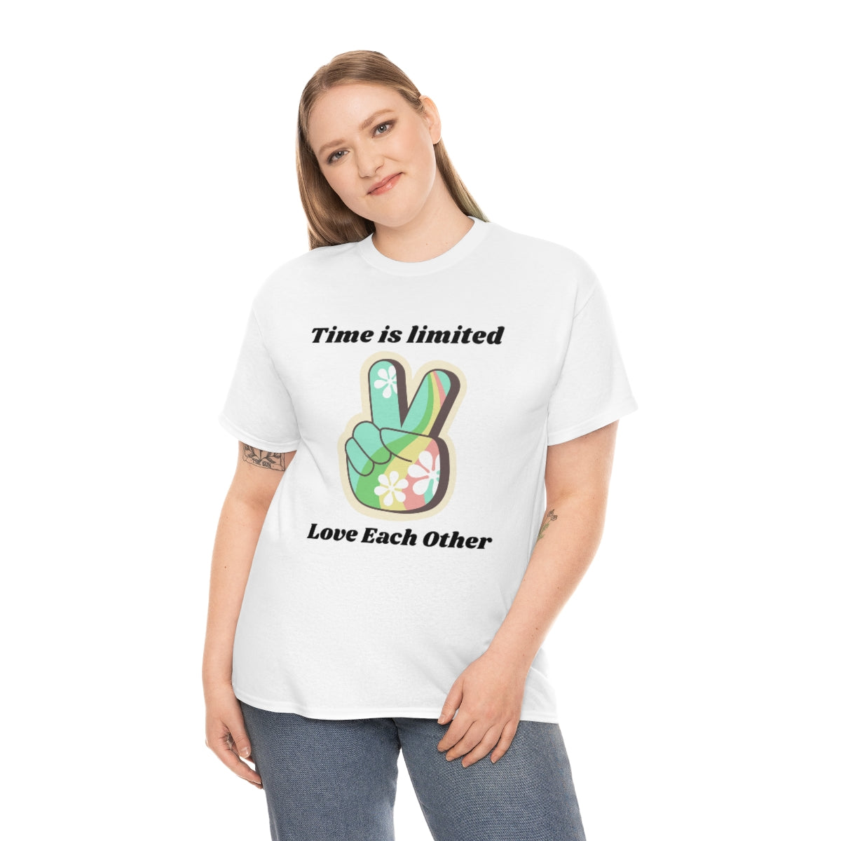Time is Limited Love Each Other Peace Sign Unisex Heavy Cotton Tee