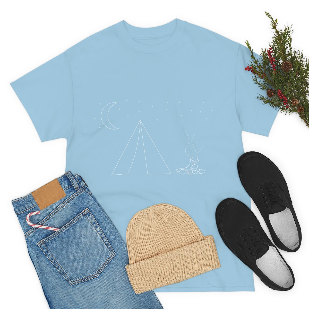 Simple Camping Outline Unisex Heavy Cotton Tee