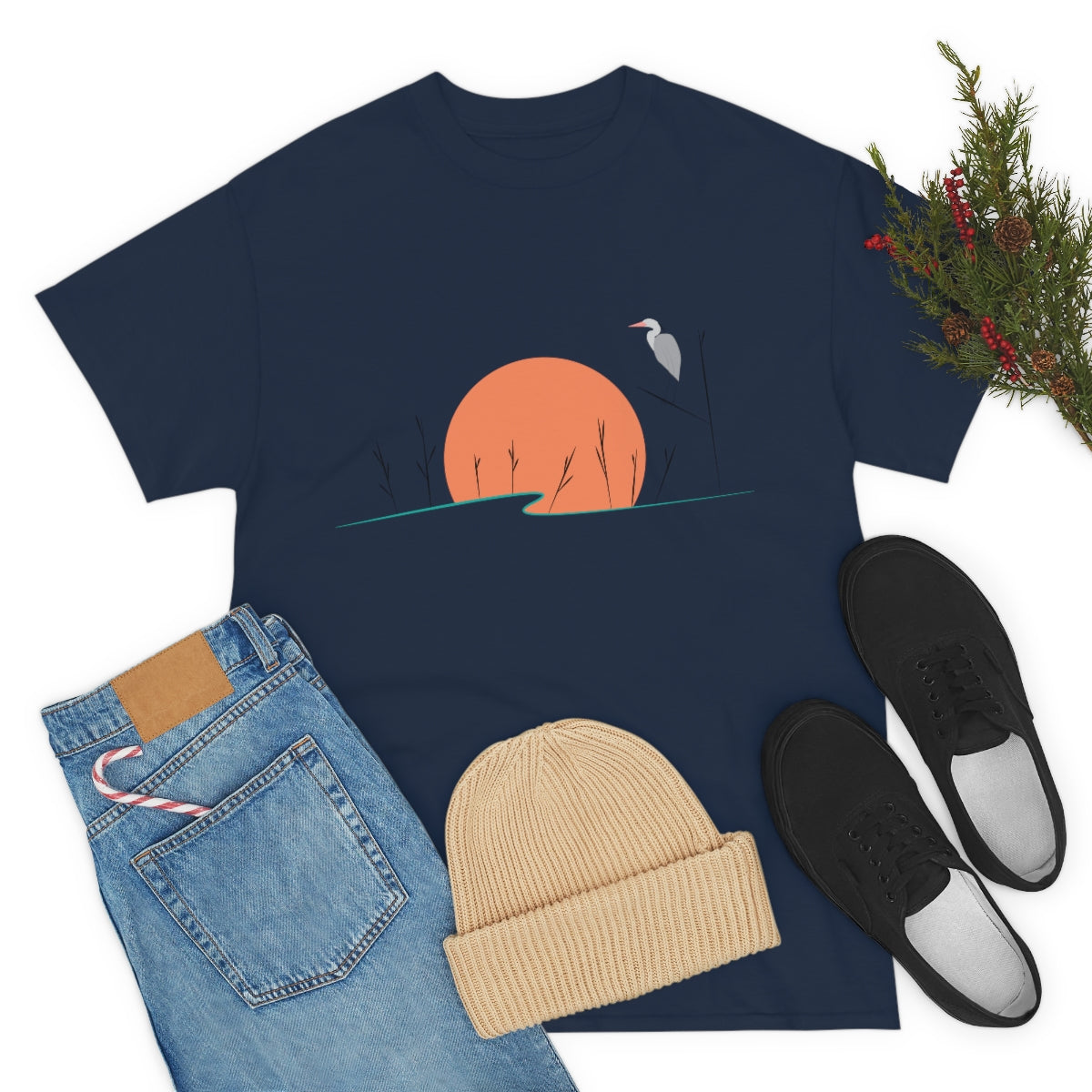 Tranquil Crane Unisex Heavy Cotton Tee