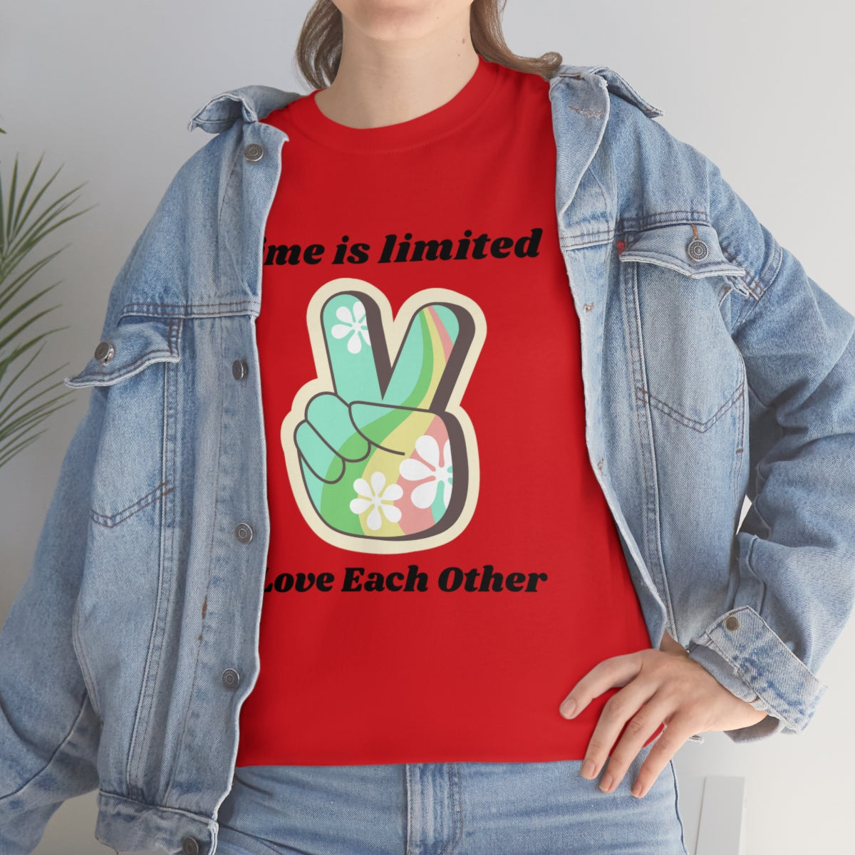 Time is Limited Love Each Other Peace Sign Unisex Heavy Cotton Tee