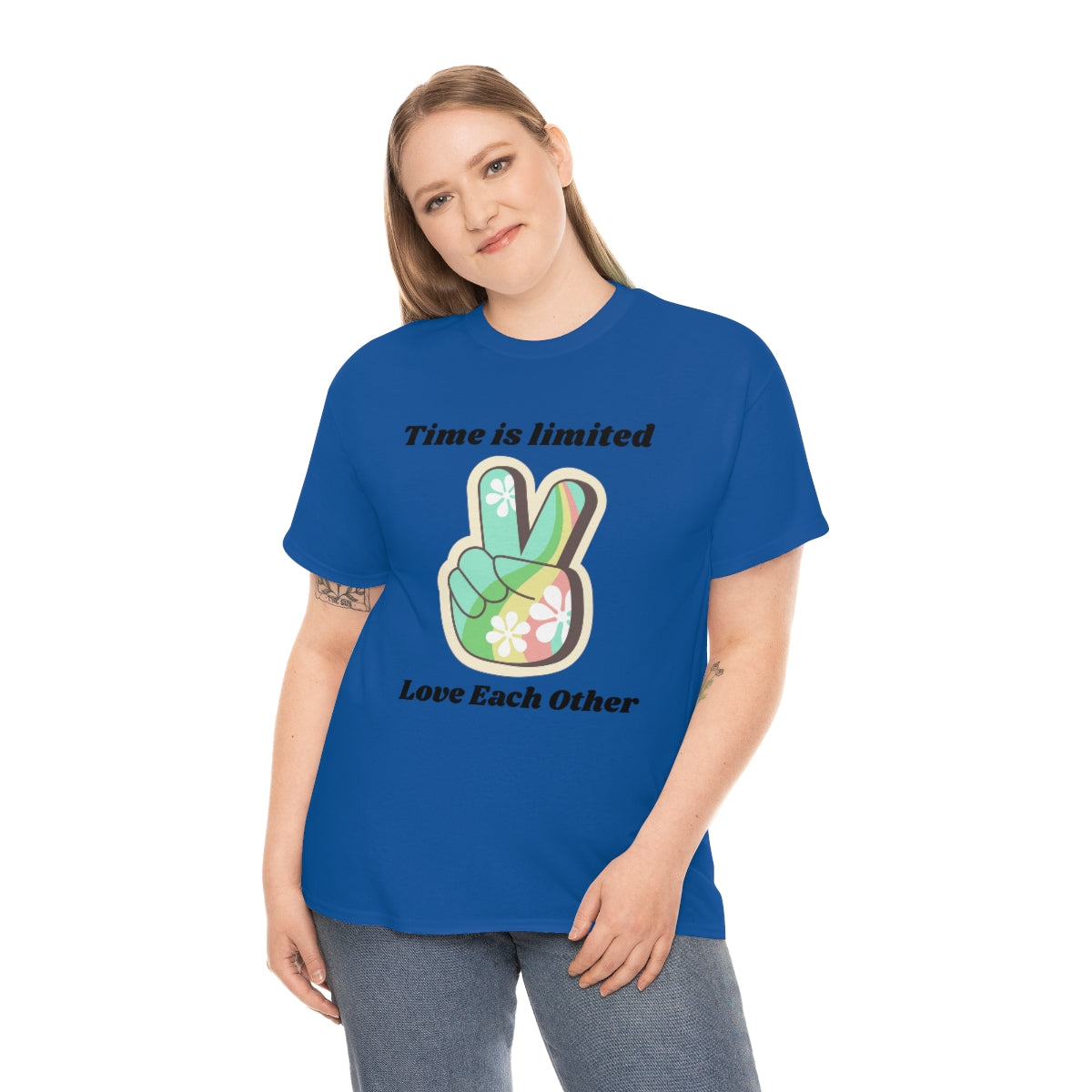 Time is Limited Love Each Other Peace Sign Unisex Heavy Cotton Tee
