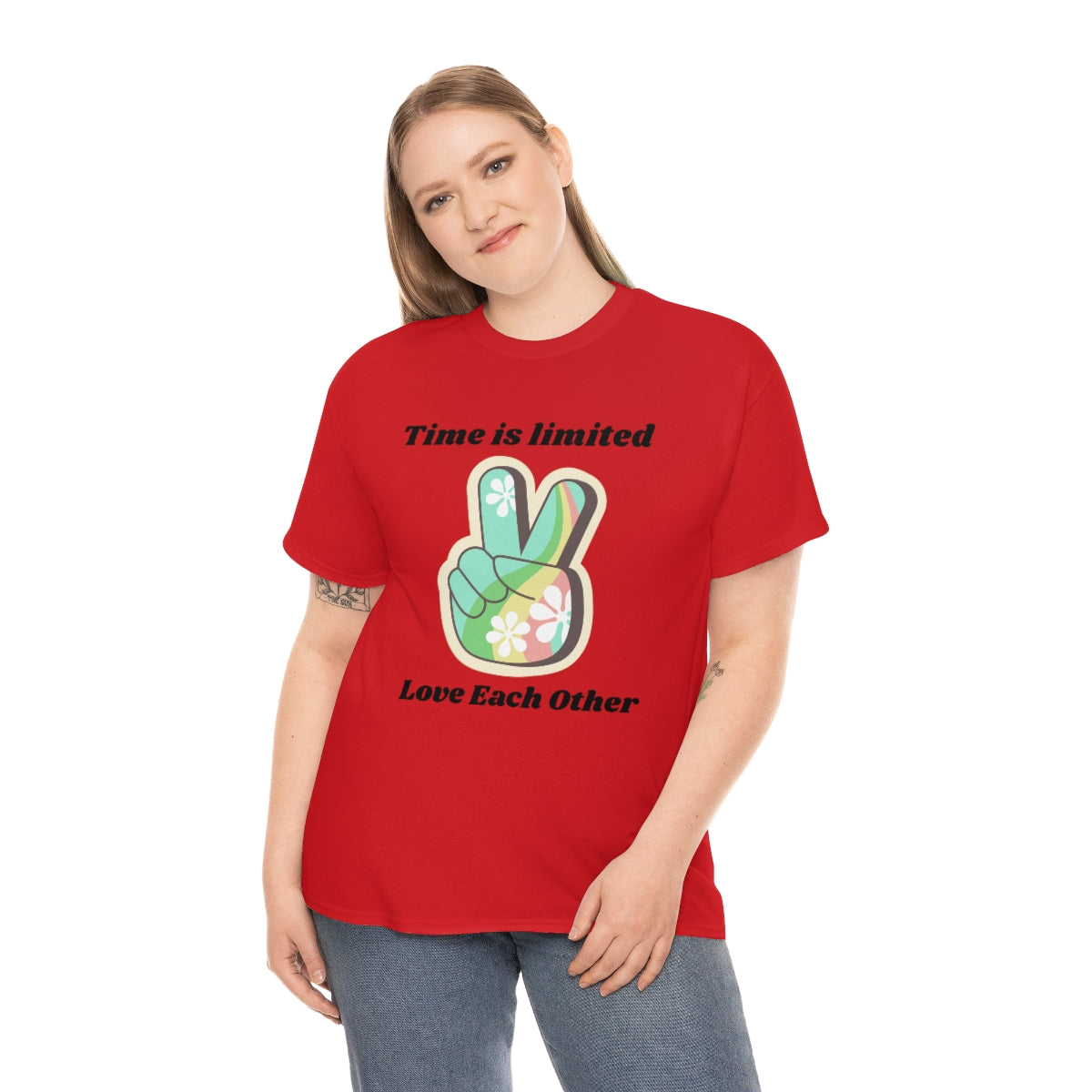 Time is Limited Love Each Other Peace Sign Unisex Heavy Cotton Tee