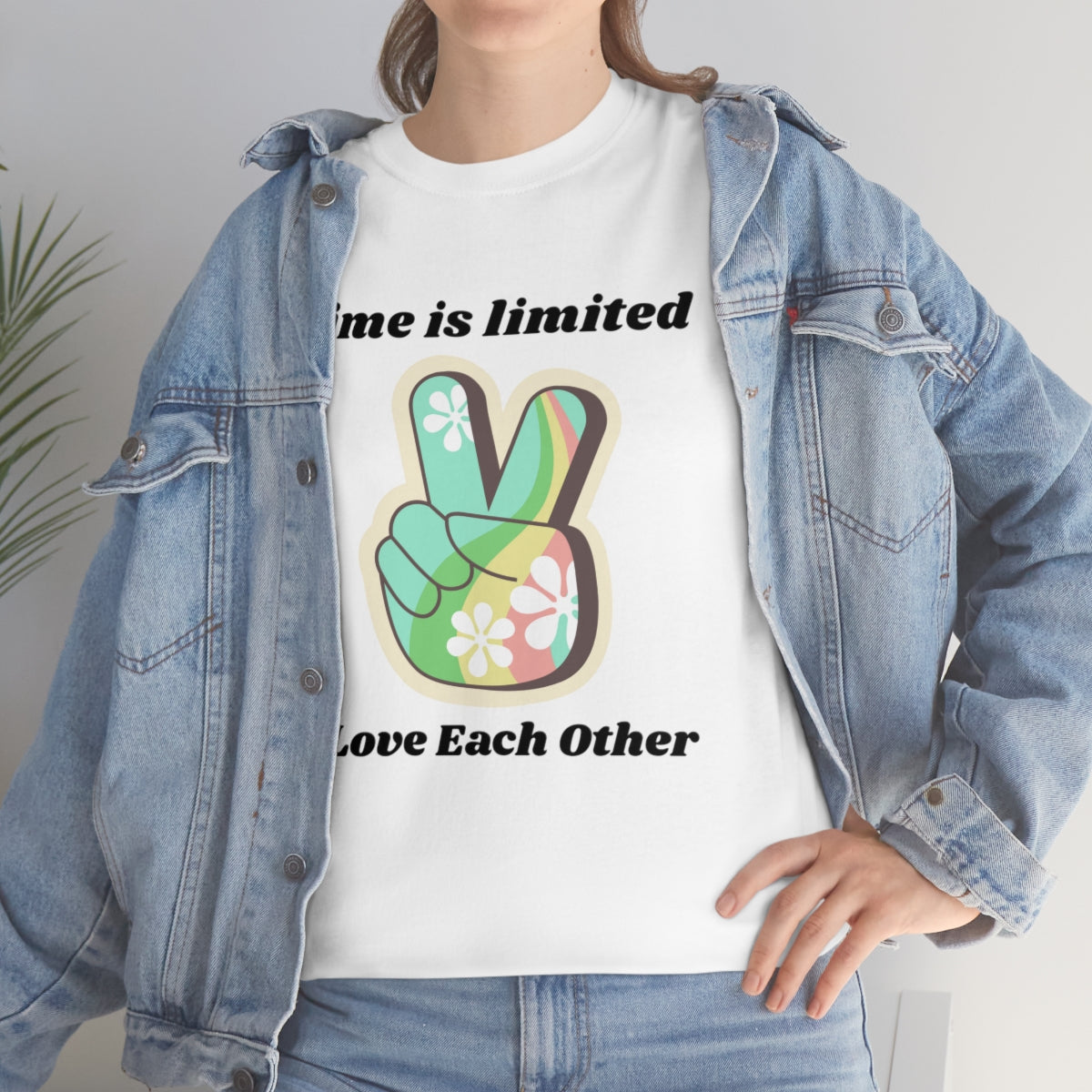 Time is Limited Love Each Other Peace Sign Unisex Heavy Cotton Tee