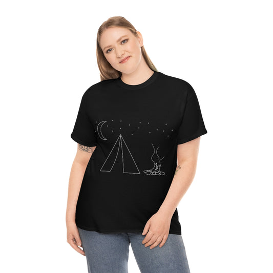 Simple Camping Outline Unisex Heavy Cotton Tee