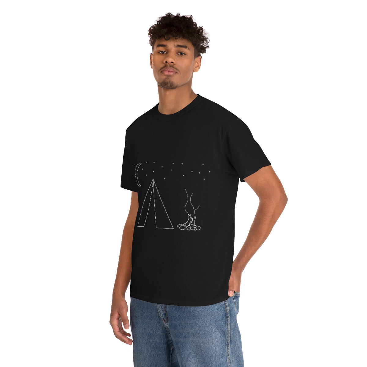 Simple Camping Outline Unisex Heavy Cotton Tee