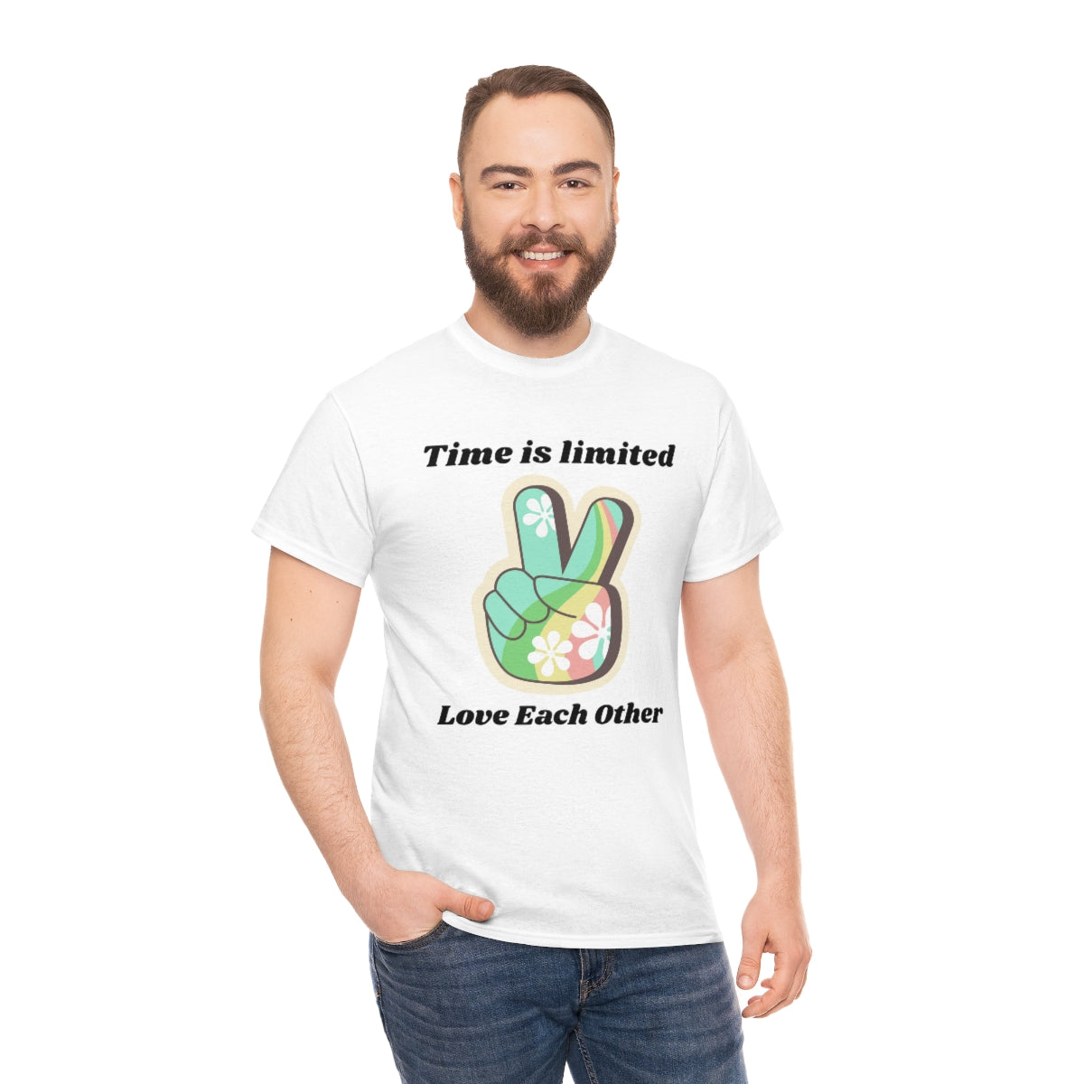 Time is Limited Love Each Other Peace Sign Unisex Heavy Cotton Tee