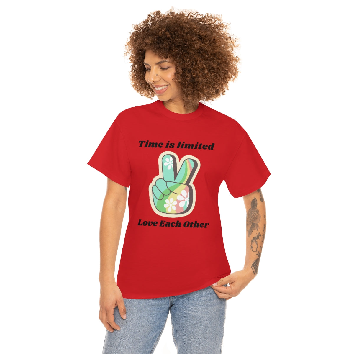 Time is Limited Love Each Other Peace Sign Unisex Heavy Cotton Tee