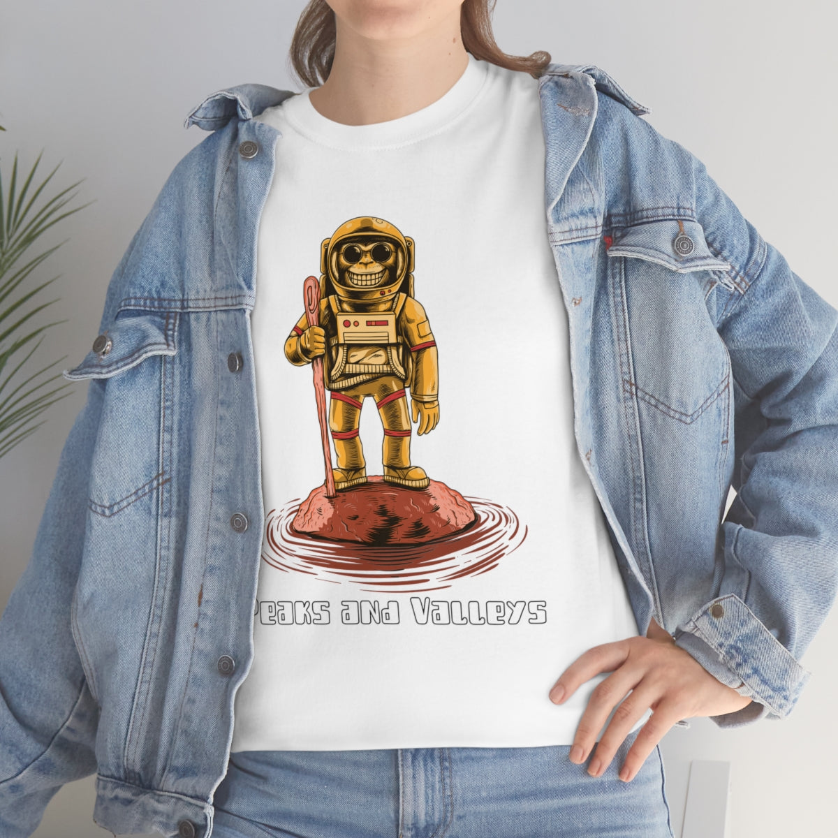 Peaks and Valleys Monkey Astronaut Unisex Heavy Cotton Tee