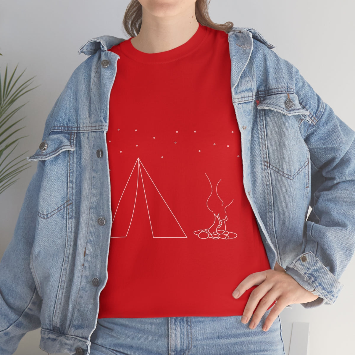 Simple Camping Outline Unisex Heavy Cotton Tee