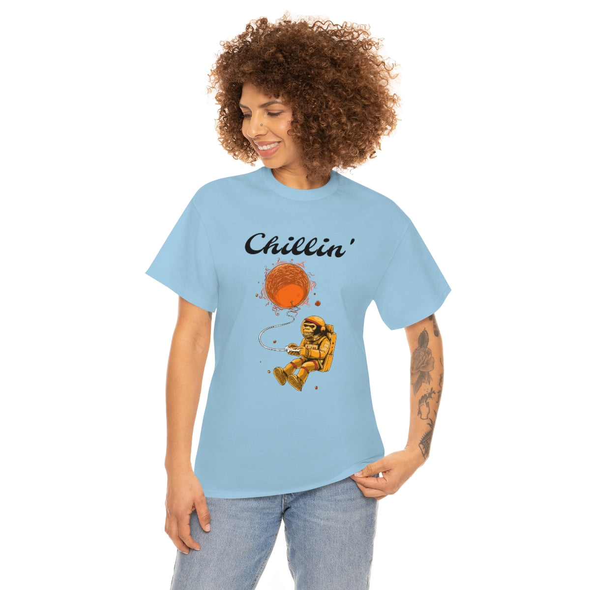 Chillin' Space Monkey Astronaut Unisex Heavy Cotton Tee