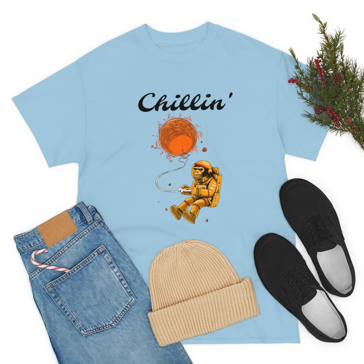 Chillin' Space Monkey Astronaut Unisex Heavy Cotton Tee