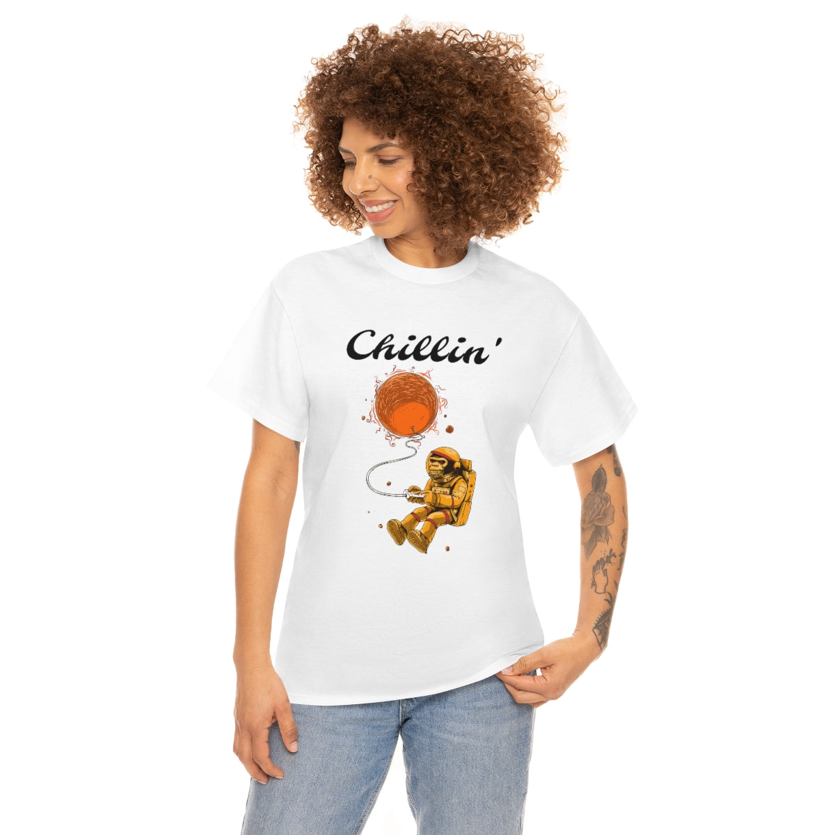 Chillin' Space Monkey Astronaut Unisex Heavy Cotton Tee