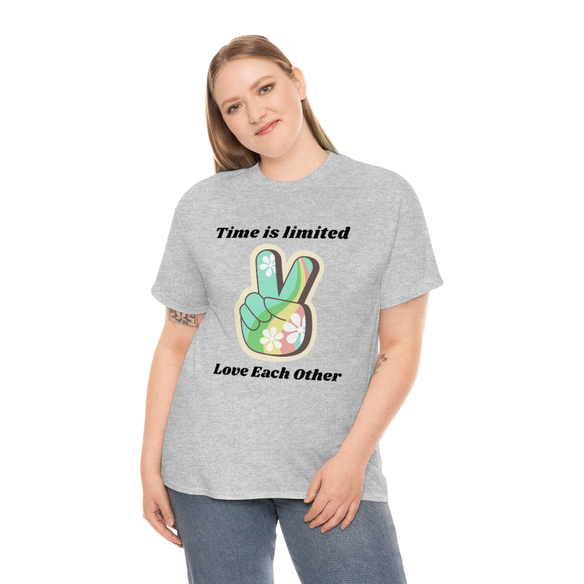 Time is Limited Love Each Other Peace Sign Unisex Heavy Cotton Tee