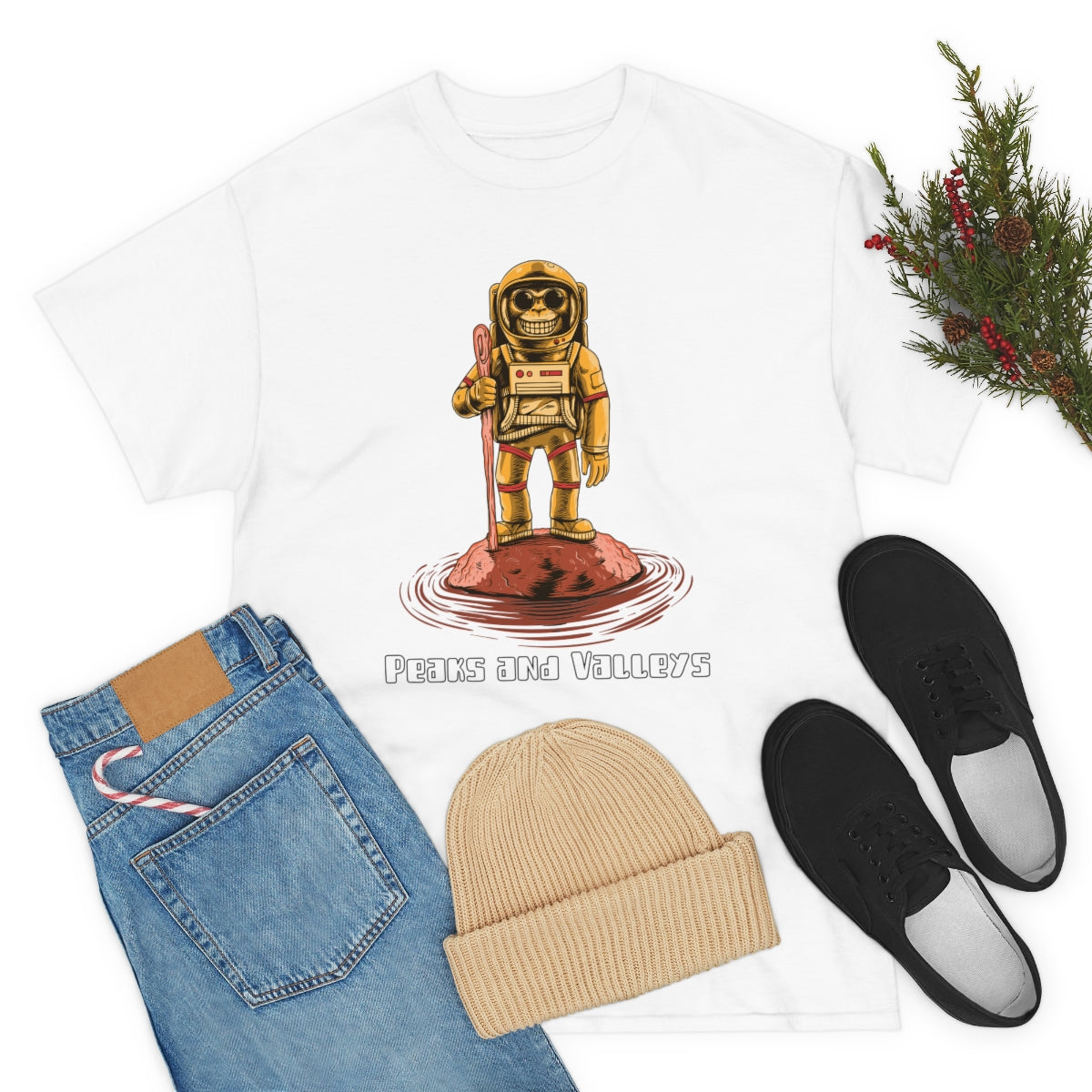 Peaks and Valleys Monkey Astronaut Unisex Heavy Cotton Tee