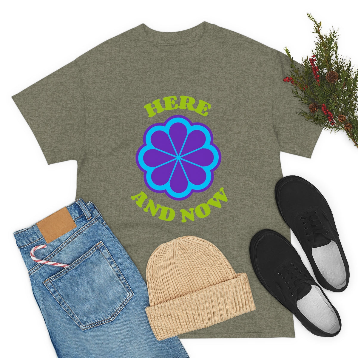 Here And Now Flower Unisex Heavy Cotton Tee