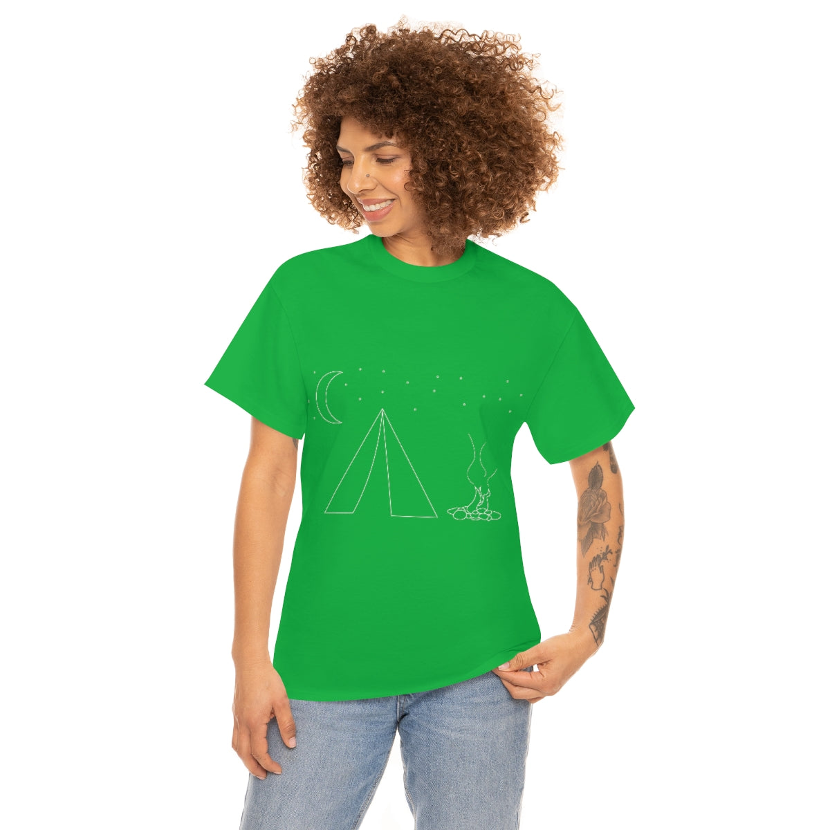 Simple Camping Outline Unisex Heavy Cotton Tee