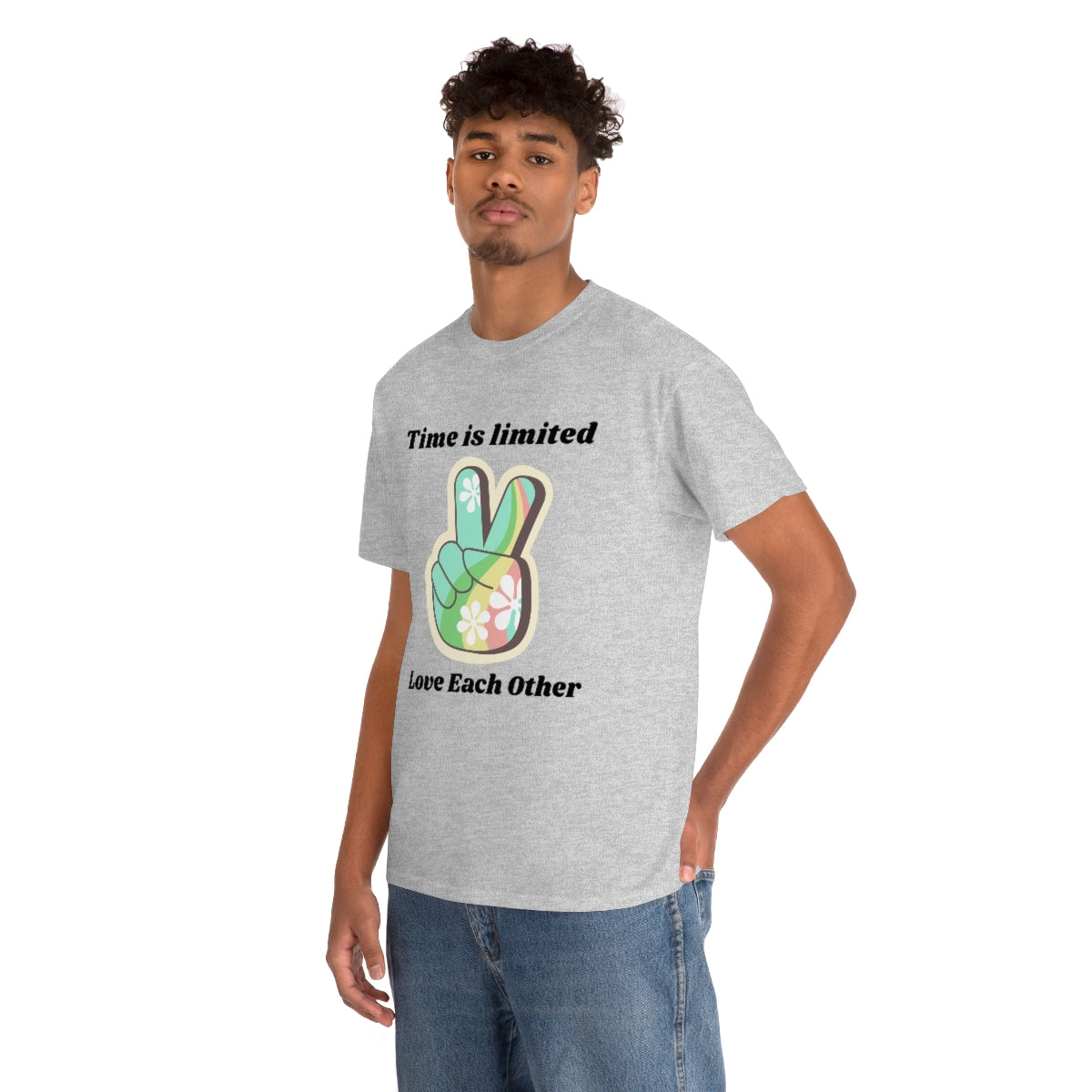 Time is Limited Love Each Other Peace Sign Unisex Heavy Cotton Tee