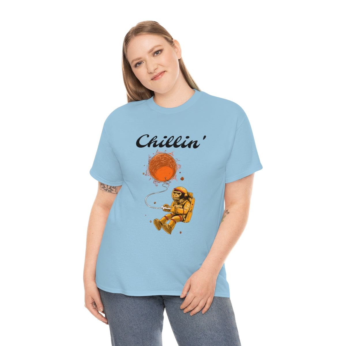 Chillin' Space Monkey Astronaut Unisex Heavy Cotton Tee